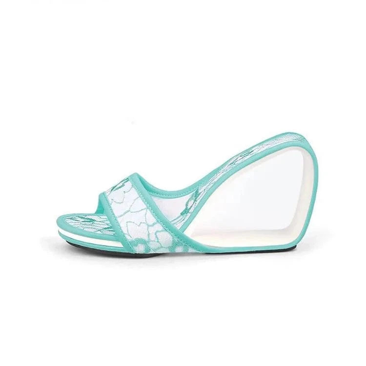 41 / Sky Blue 9cm Slippers Women Casual Floral Decor Wedge Heels Sandals Round-toe Open-toe High Heel Sandals For Ladies Outdoor Shopping Slippers