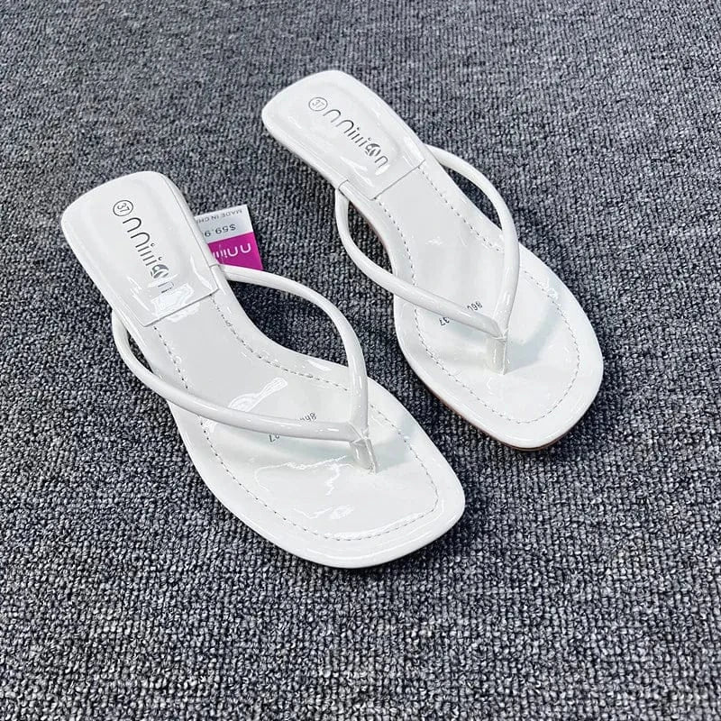 41 / White Ladies low heel slippers luxury leisure flip flops sandals sexy stiletto ladies sliders slipper women slippers sandals