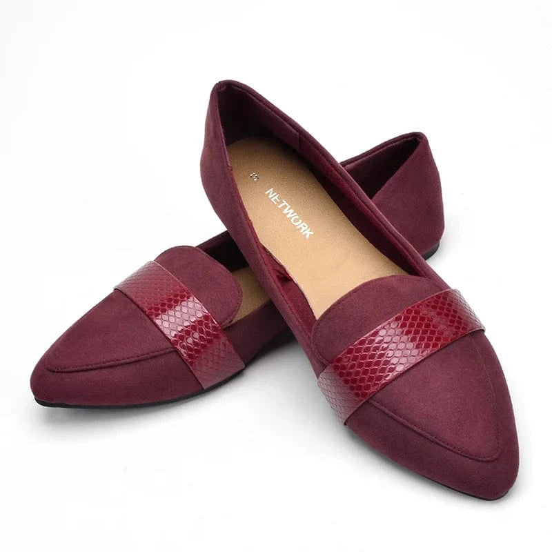 41 / Wine Bands Factory direct sale flat pump shoes beautiful ladies shoes pointed toe women ballerinas lady casual flat shoes