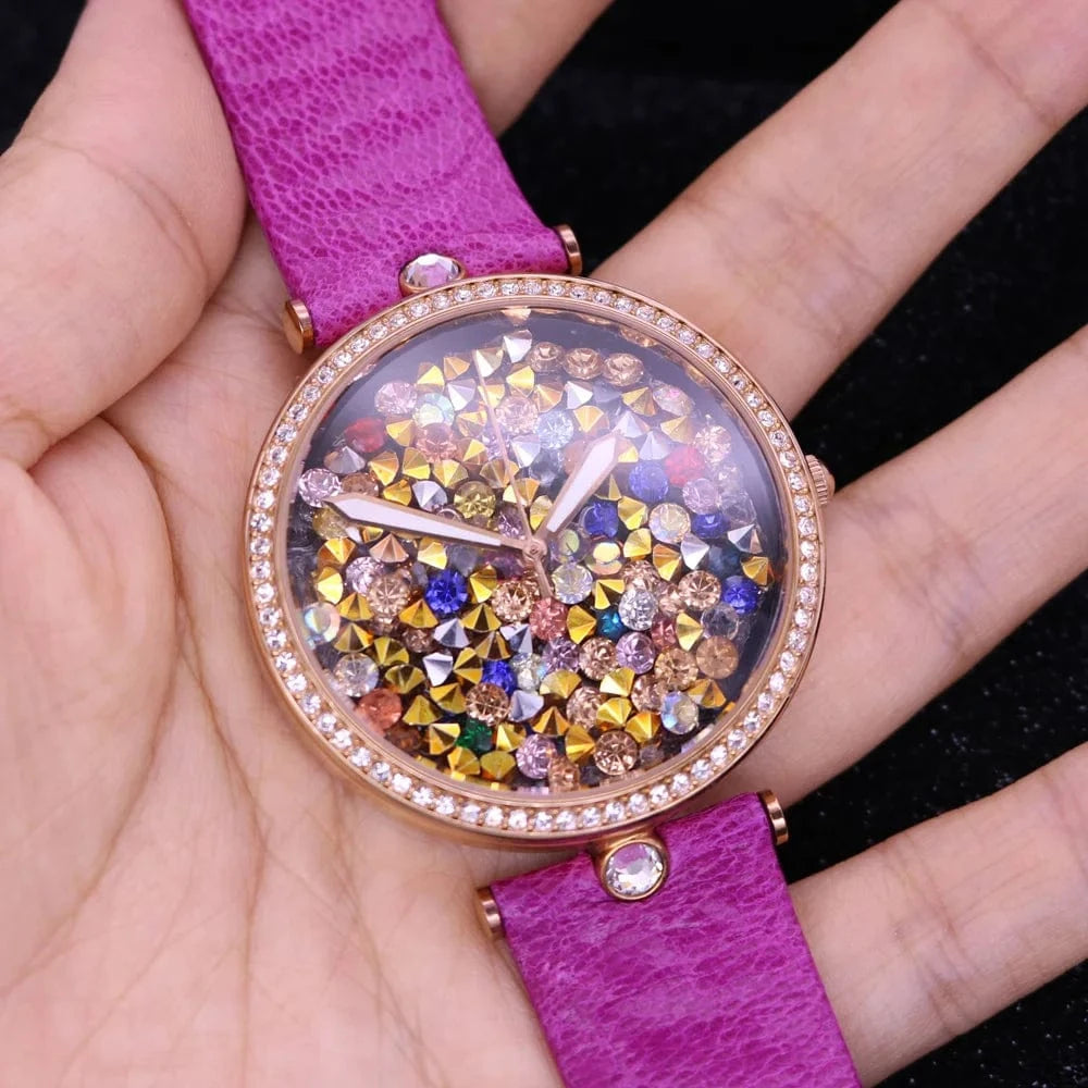 41mm Luxury Unicorn Melissa Women's Watch Rhinestone Crystal Fashion Hour Real Leather Bracelet Clock Girl's Birthday Gift Box