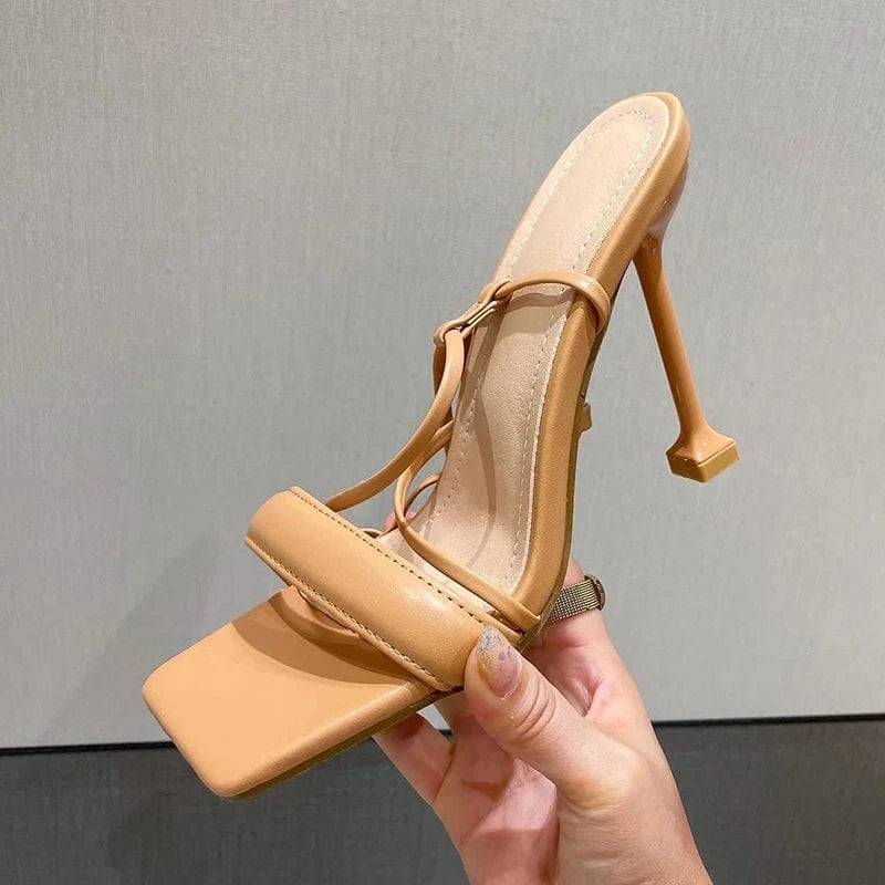 42 / Apricot Elegant Nightclub Lace-Up Shallow Outdoor Summer 2023 Fashion Cross-Tied Thin Heel Sandals High Sandalias Women's Heel Shoes