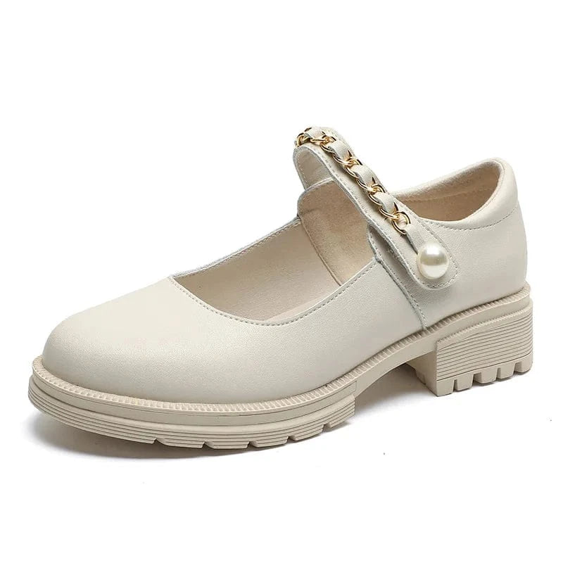 42 / beige sh11318a Mary Jane Women's Shoes 2023 New Retro Genuine Leather Jk Thick Heel Shoes Girls Large Size