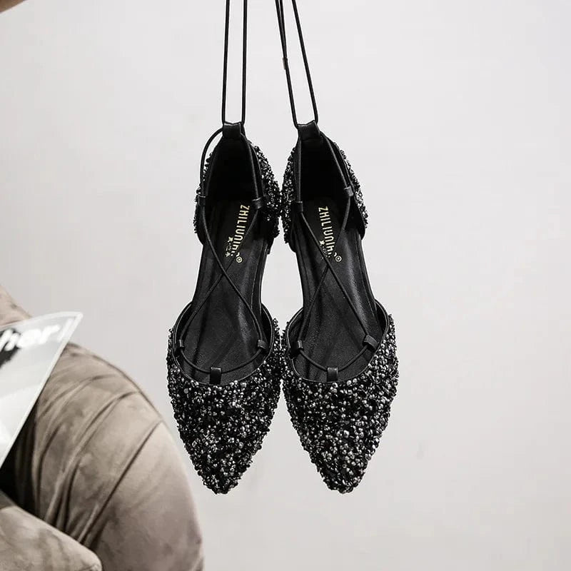 42 / Black 2022 New Spring Autumn Women Sandals Female Point Toe Cross-tie Hollow Out Flat Sandals