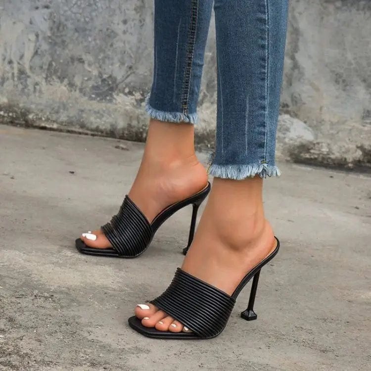 42 / Black Fashion Summer High Thin Heel Women Sandals Square Toe Party Dress Shoes Ankle Strap High Heeled Sandals Sexy