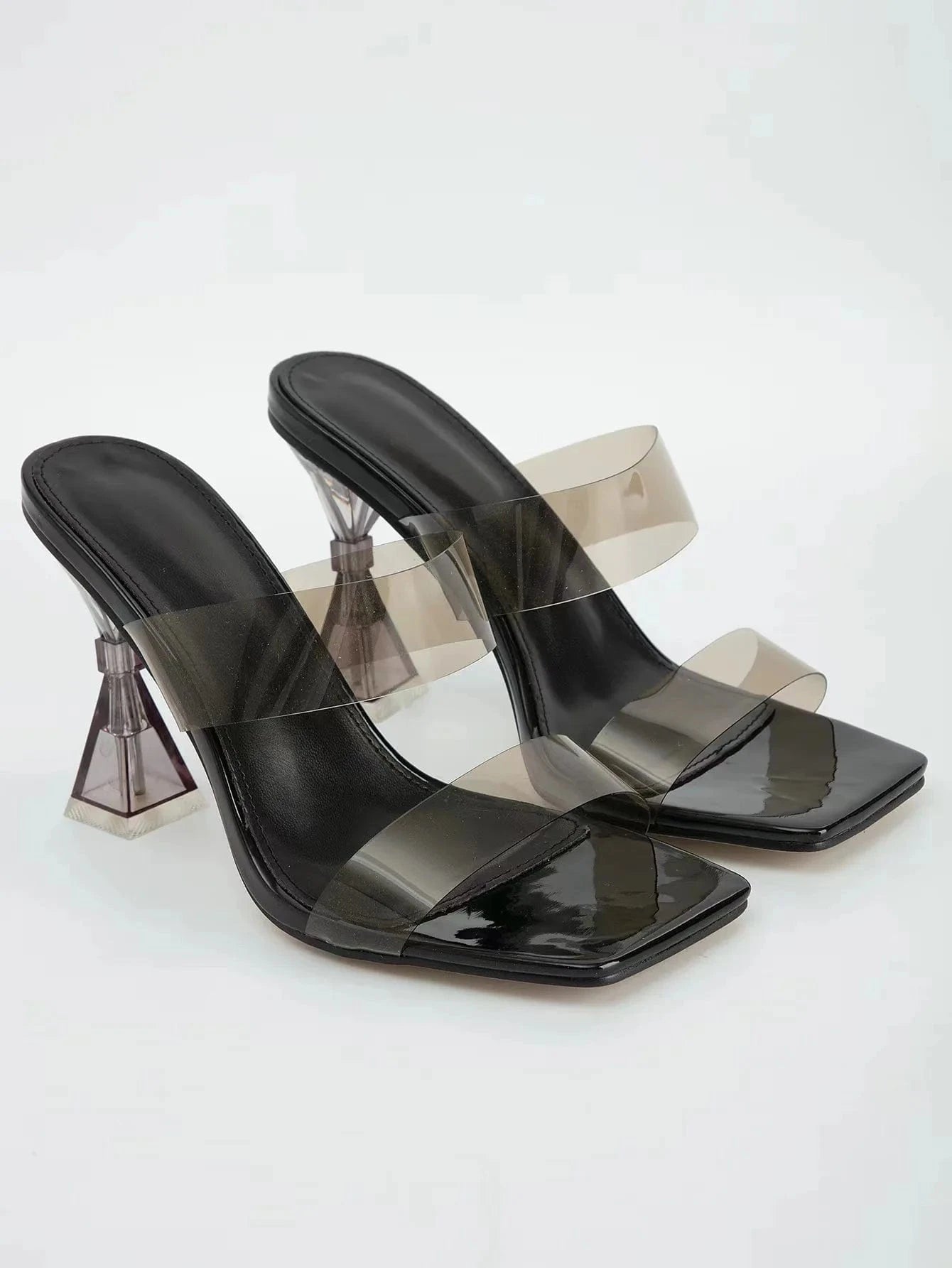 42 / Black J&H 2023 new arrivals double strap clear heels women sexy wine glass transparent high heel slipper sandals sexy women's pumps