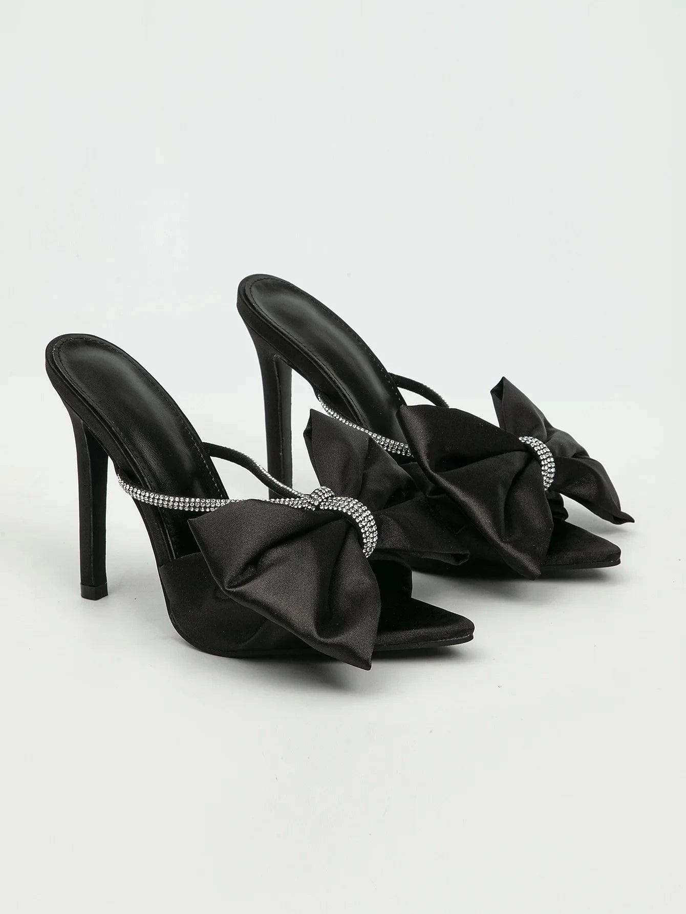 42 / Black PDEP Sexy 2022 Elegant Party Dress Shoes With Big Bow Knot butterfly Rhinestone Steel Toe High Heels Shoes For Women