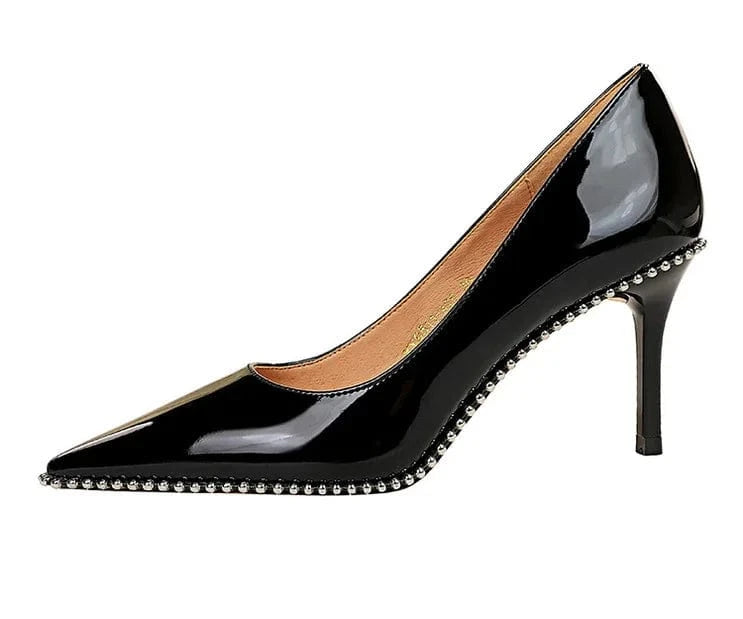 42 / Black Shoes Rivet Women Pumps New High Heels Stiletto Pu Leather Office Lady Heels Sexy Party Shoes Female Heel Plus Size 43