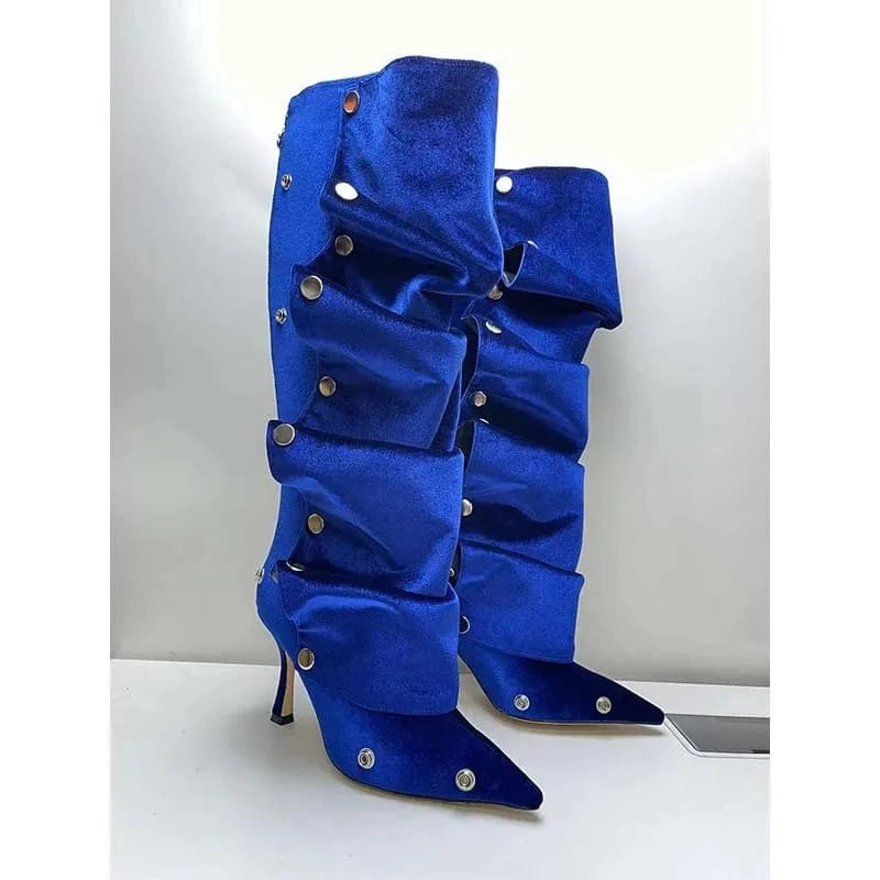 42 / Blue New Color Pointed Toe Buckle Stiletto Removable Boots Transformer Over The Knee Boots Thigh High Women Designer Boots