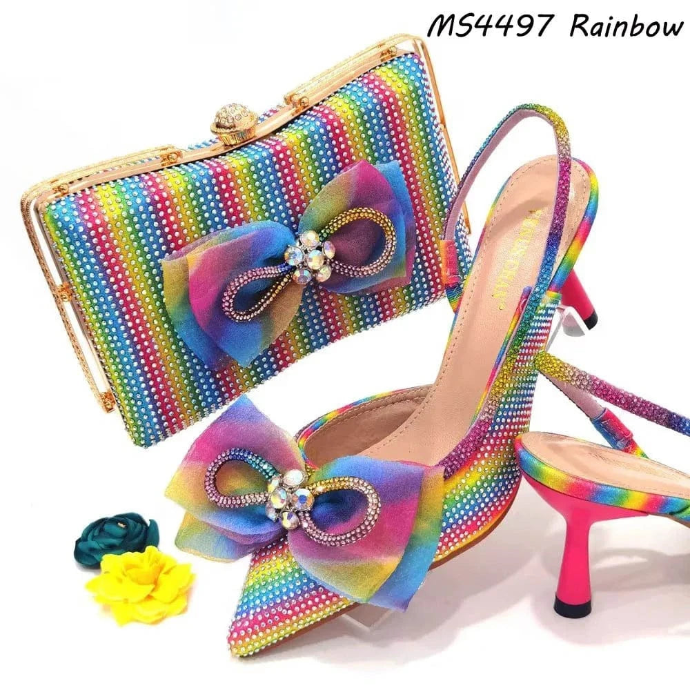 42 / color Fashion African bow Women Shoes With Italian Matching Bags Wholesale Custom High Heels Pumps Shoes and Bag Set