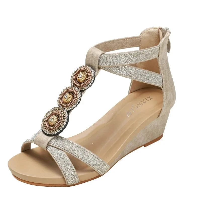 42 / Gold Dropshipping Custom Logo 2024 New Wedge Sandals Roman Style Casual Platform with Height Increasing Breathable and Anti-Slippery