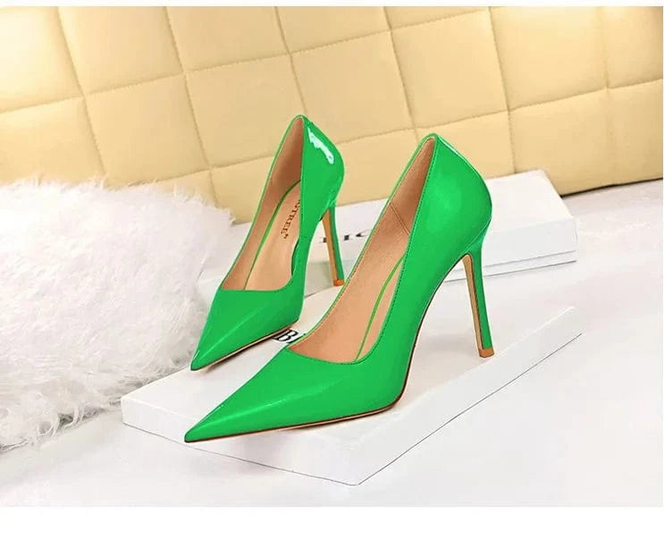 42 / NO.3 style 12 Woman Shiny Patent Leather Women Pumps Weave Fashion Black Green White Shoes Pointy Toe Dress Ladies Prom High Heels Shoes Party