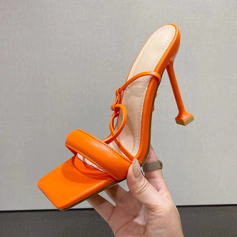 42 / Orange Elegant Nightclub Lace-Up Shallow Outdoor Summer 2023 Fashion Cross-Tied Thin Heel Sandals High Sandalias Women's Heel Shoes