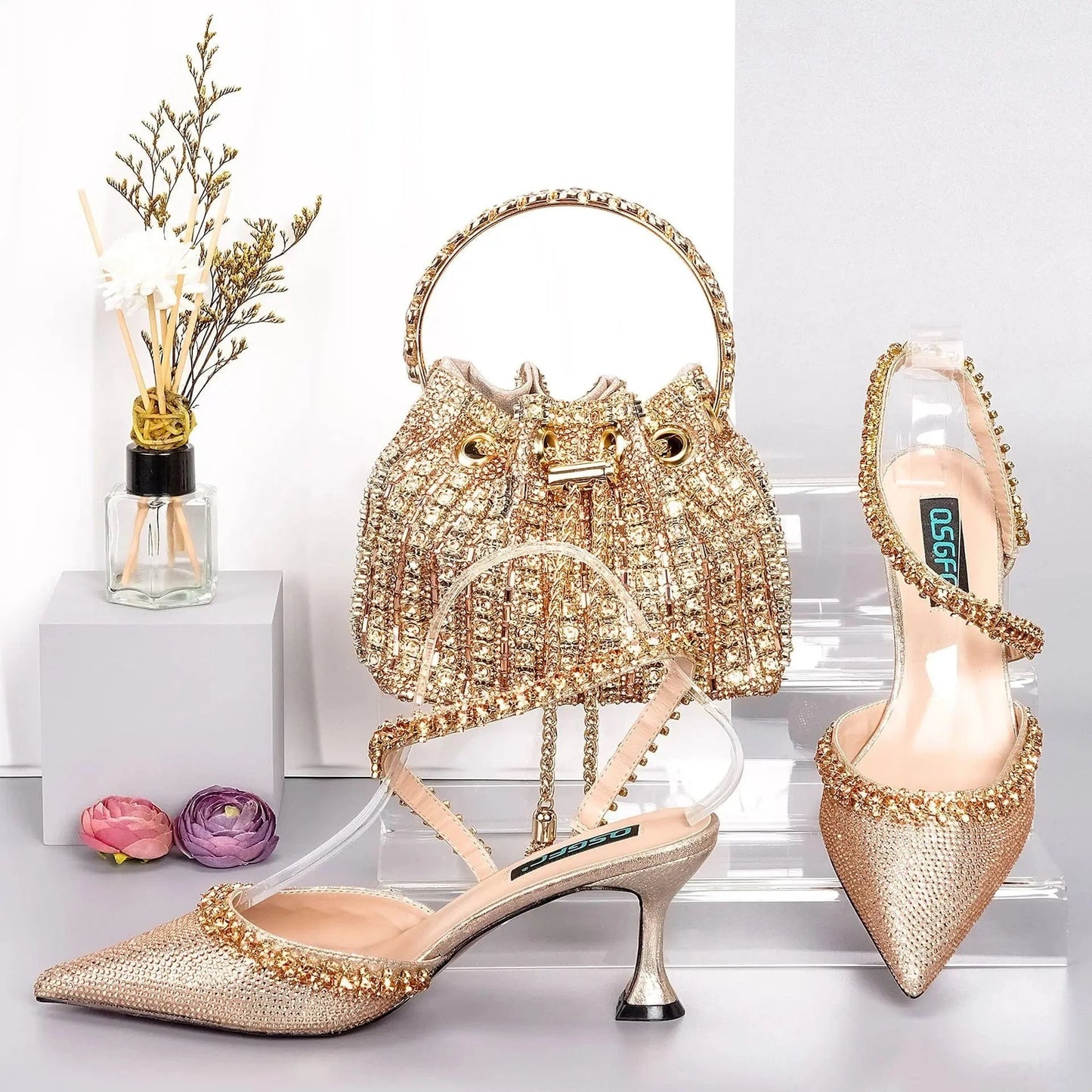 42 / PEACH African Italian Party Women Ladies Colorful Sandal Handbag With Clutch Bag Sandals Multi Colored Hand Bags And Sandals