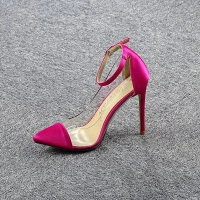 42 / Plum Women Branded New Style Women's High Heel Pointed Toe Color Matching Belt Buckle Fashion Shoes Stilettos 502-1 DEleventh shoes