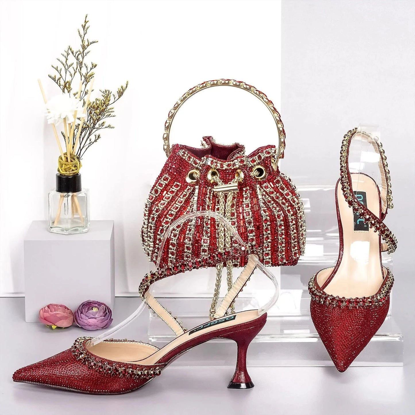 42 / Red African Italian Party Women Ladies Colorful Sandal Handbag With Clutch Bag Sandals Multi Colored Hand Bags And Sandals