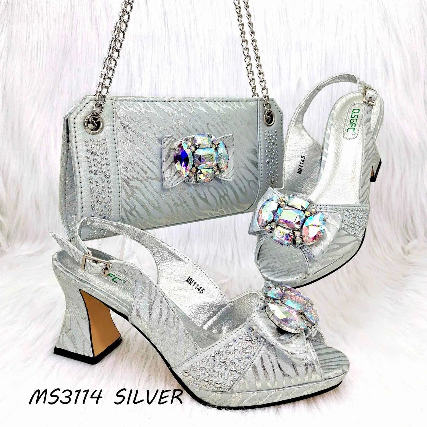 42 / silver Rhinestone evening shoes african and bags to match purple matching clutch bag nigeria party set free shipping