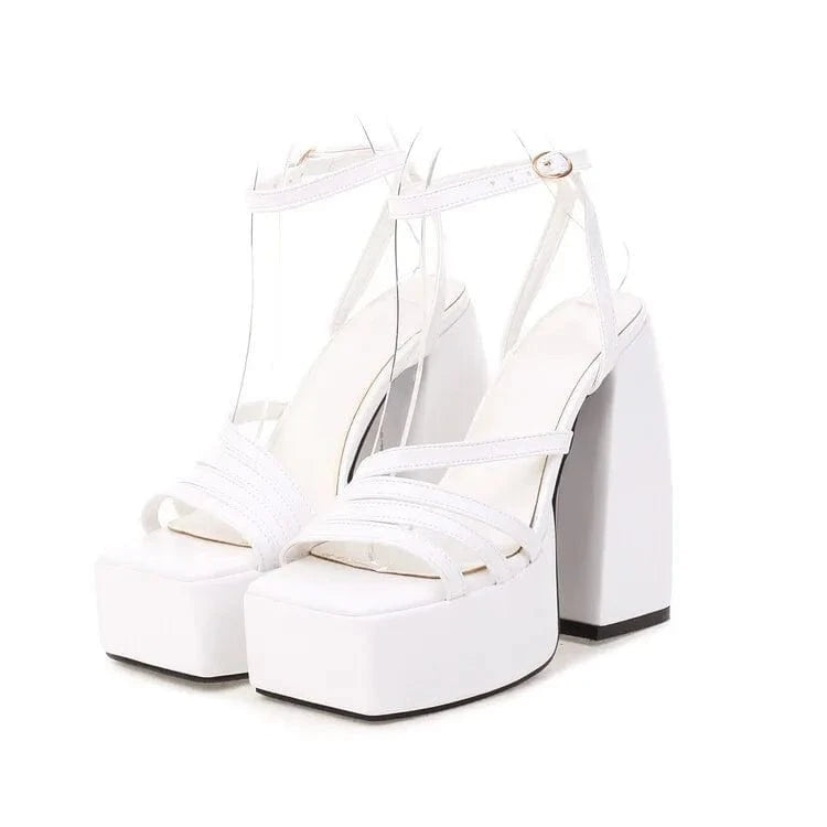 42 / White 34-43 Fashion Casual Low Top Elevated Square Head Sandals Lacquer leather fashion sandals