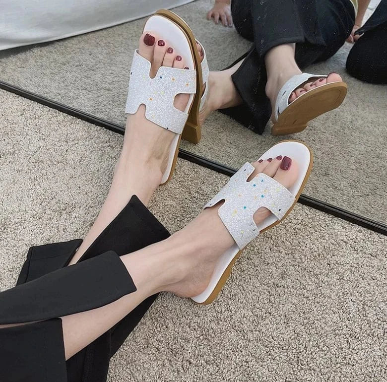 42 / White New arrivals summer  bling flip flops plastic shoes rhinestone sandals mule jelly slides women