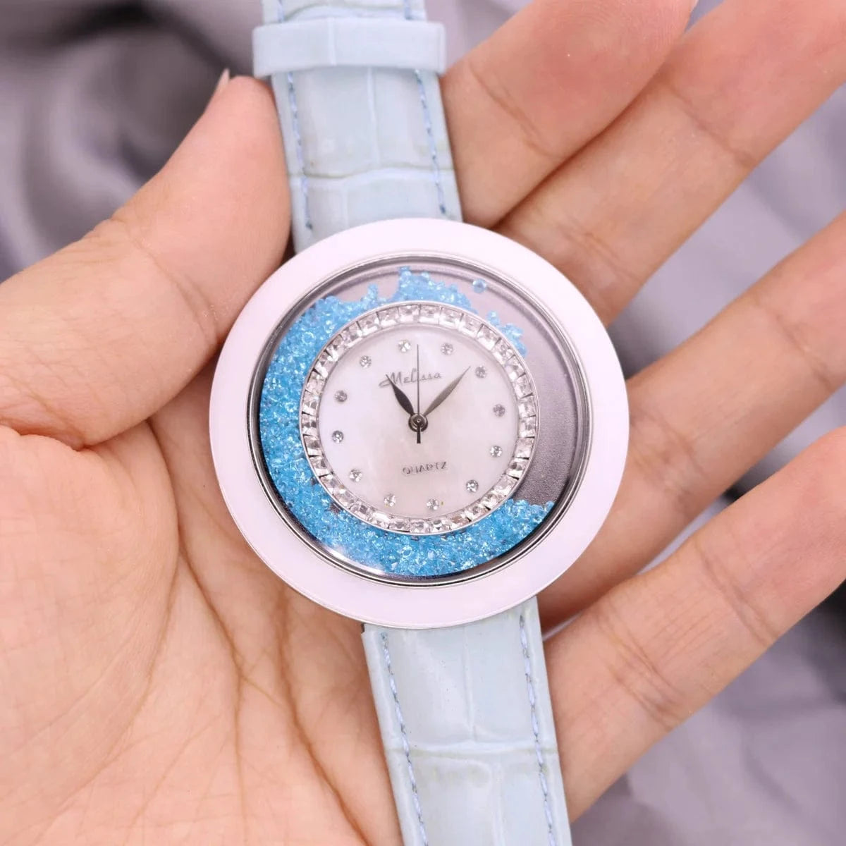 42mm 4 Luxury Unicorn Melissa Women's Watch Rhinestone Crystal Fashion Hour Real Leather Bracelet Clock Girl's Birthday Gift Box