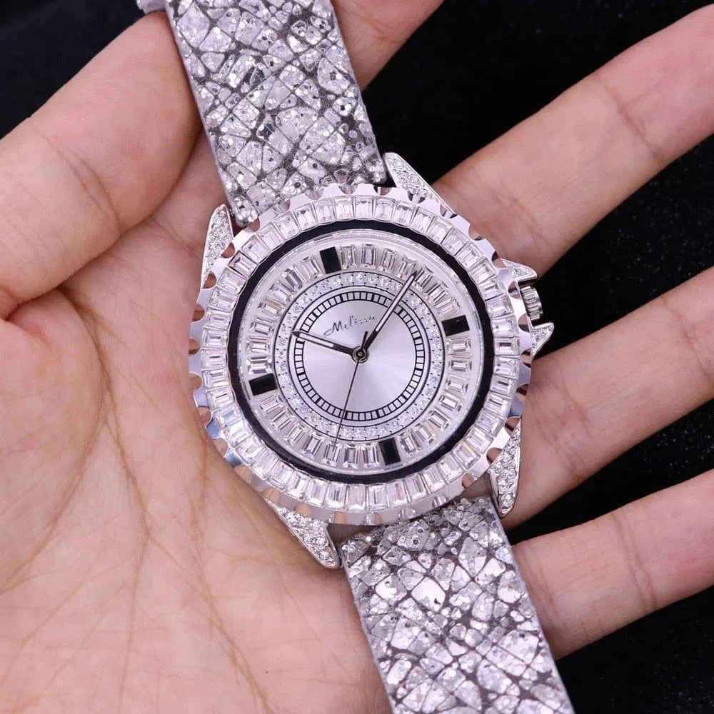 42mm 5 Luxury Unicorn Melissa Women's Watch Rhinestone Crystal Fashion Hour Real Leather Bracelet Clock Girl's Birthday Gift Box