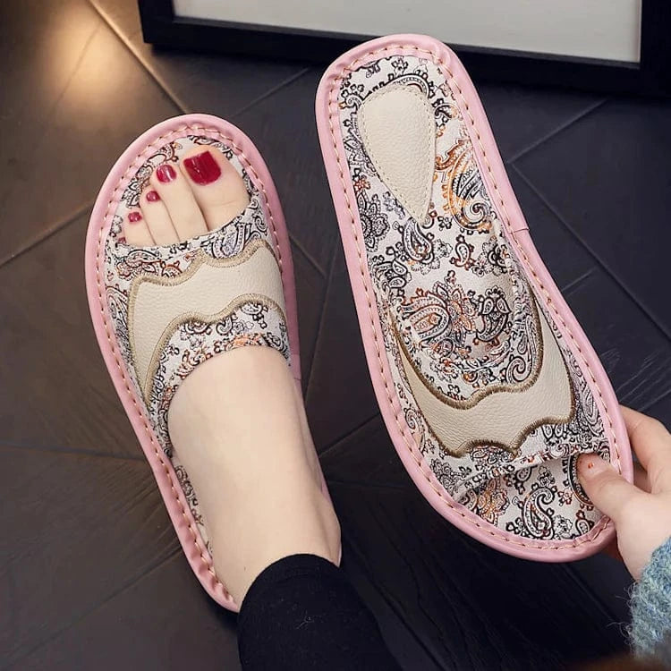 43/44,shoe long 29cm / 2 Summer anti-slippery indoor home embroidery genuine leather slippers for men sandals
