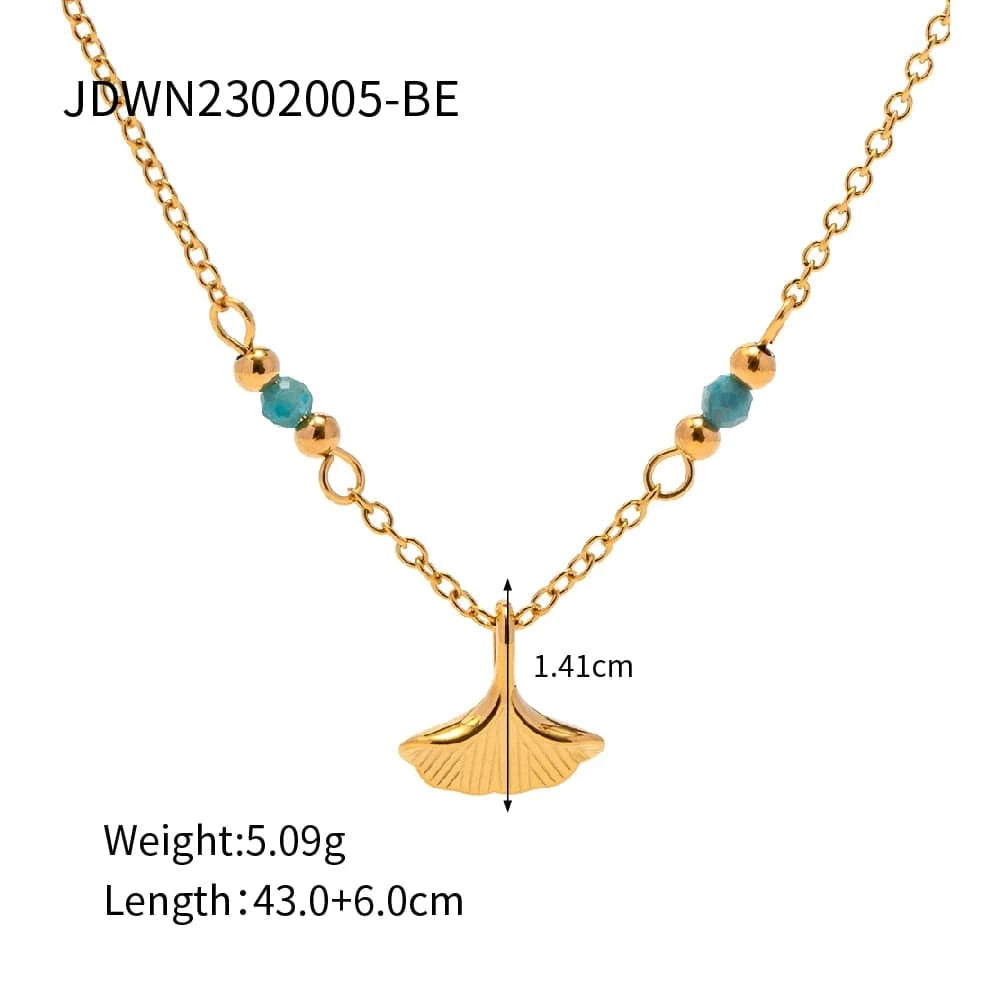 43+6cm / N2325-1 N2325 18K Gold Plated Stainless Steel Jewelry Set Charm Natural Stone Lapis lazuli Leaves Pendant Necklace for Women