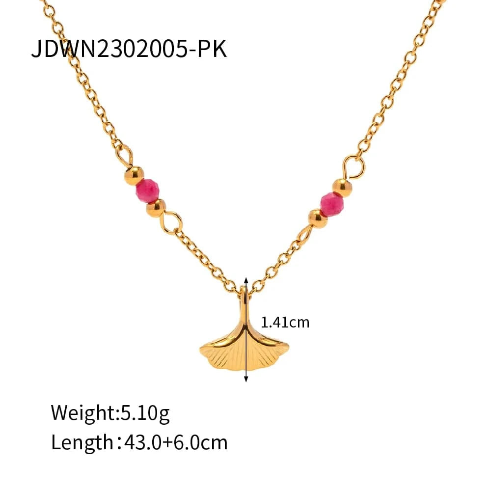 43+6cm / N2325-2 N2325 18K Gold Plated Stainless Steel Jewelry Set Charm Natural Stone Lapis lazuli Leaves Pendant Necklace for Women