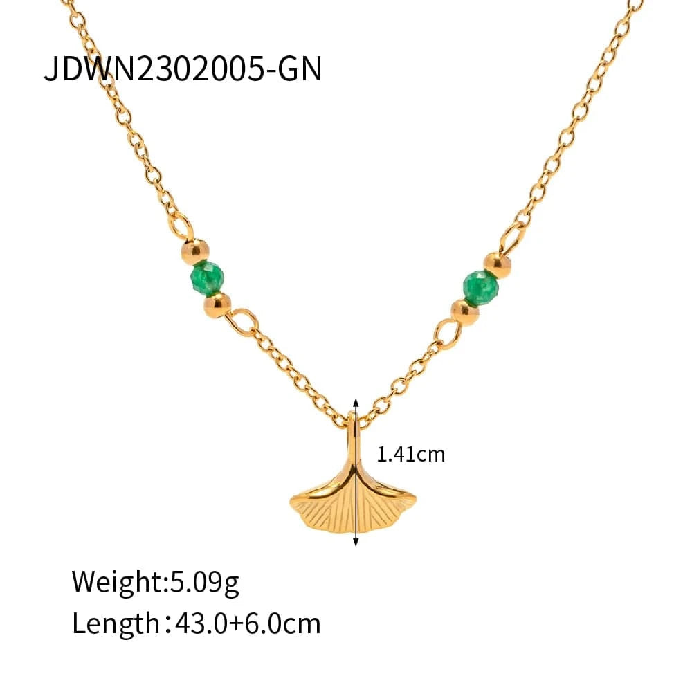 43+6cm / N2325-3 N2325 18K Gold Plated Stainless Steel Jewelry Set Charm Natural Stone Lapis lazuli Leaves Pendant Necklace for Women