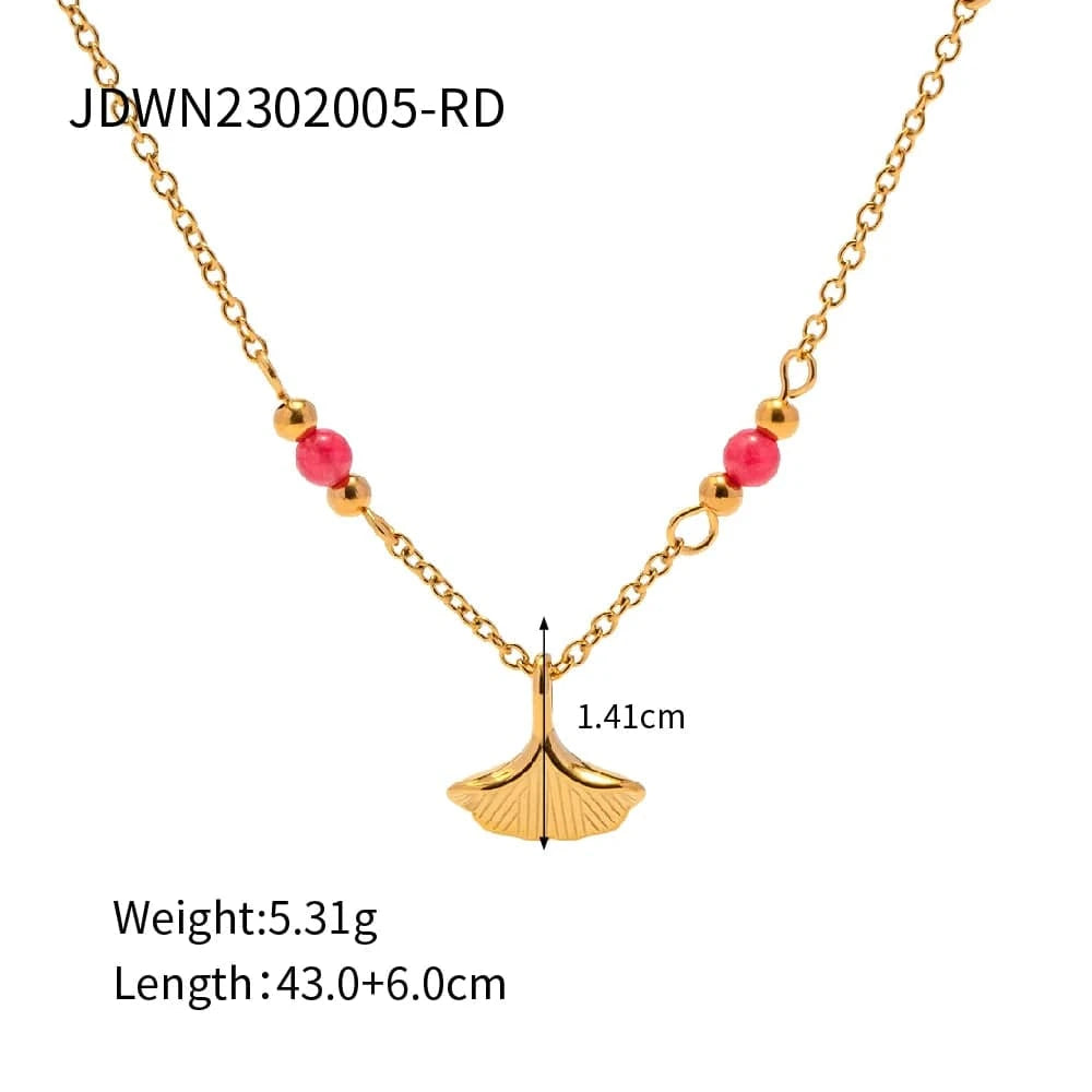 43+6cm / N2325-4 N2325 18K Gold Plated Stainless Steel Jewelry Set Charm Natural Stone Lapis lazuli Leaves Pendant Necklace for Women