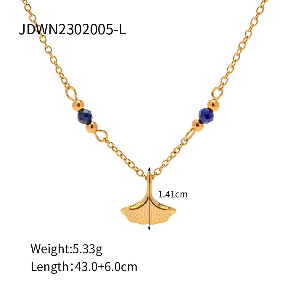 43+6cm / N2325-5 N2325 18K Gold Plated Stainless Steel Jewelry Set Charm Natural Stone Lapis lazuli Leaves Pendant Necklace for Women