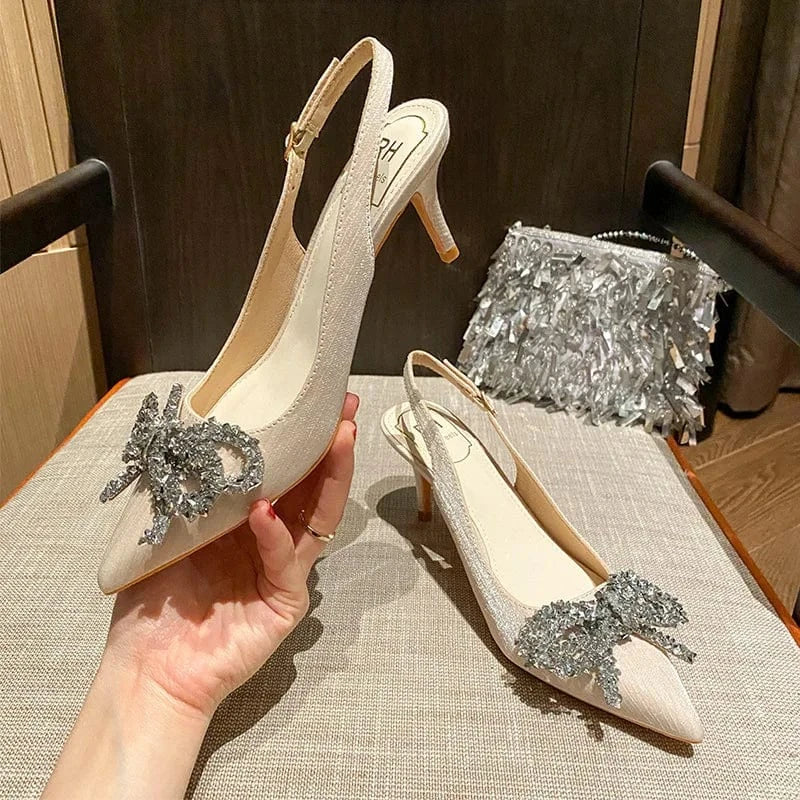43 / Apricot(6cm)` 2022 Fashion Spring Autumn Women High Heels Wrap-toe Slingbacks Female Stilettos Sexy Party Banquet Ladies Dress Sandals