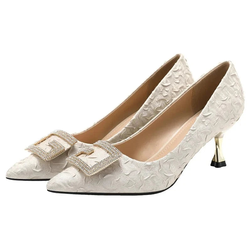 43 / apricot 6cm New Fashion Rhinestone with Lace Sexy High Heels Party Banquet Women Purple Shoes 41 42 43