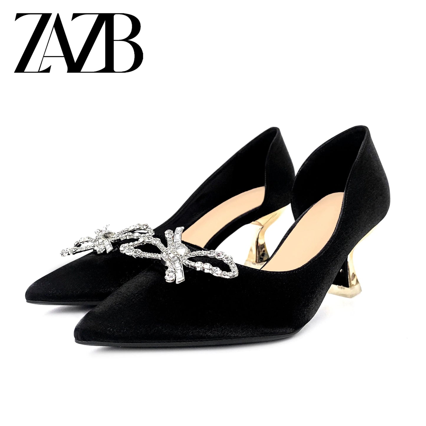 43 / Black Fashionable delicate sweet bow high heels thin heels shallow mouth pointed side hollow out single shoes