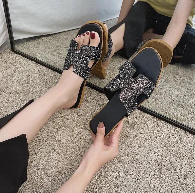 43 / Black New arrivals summer  bling flip flops plastic shoes rhinestone sandals mule jelly slides women