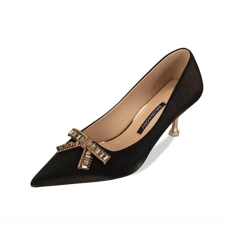 43 / Black New Women Pointed-toe Bowknot High Heel Pumps Sexy Party Banquet Ladies Dress Shoes Spring Summer Sandals Female