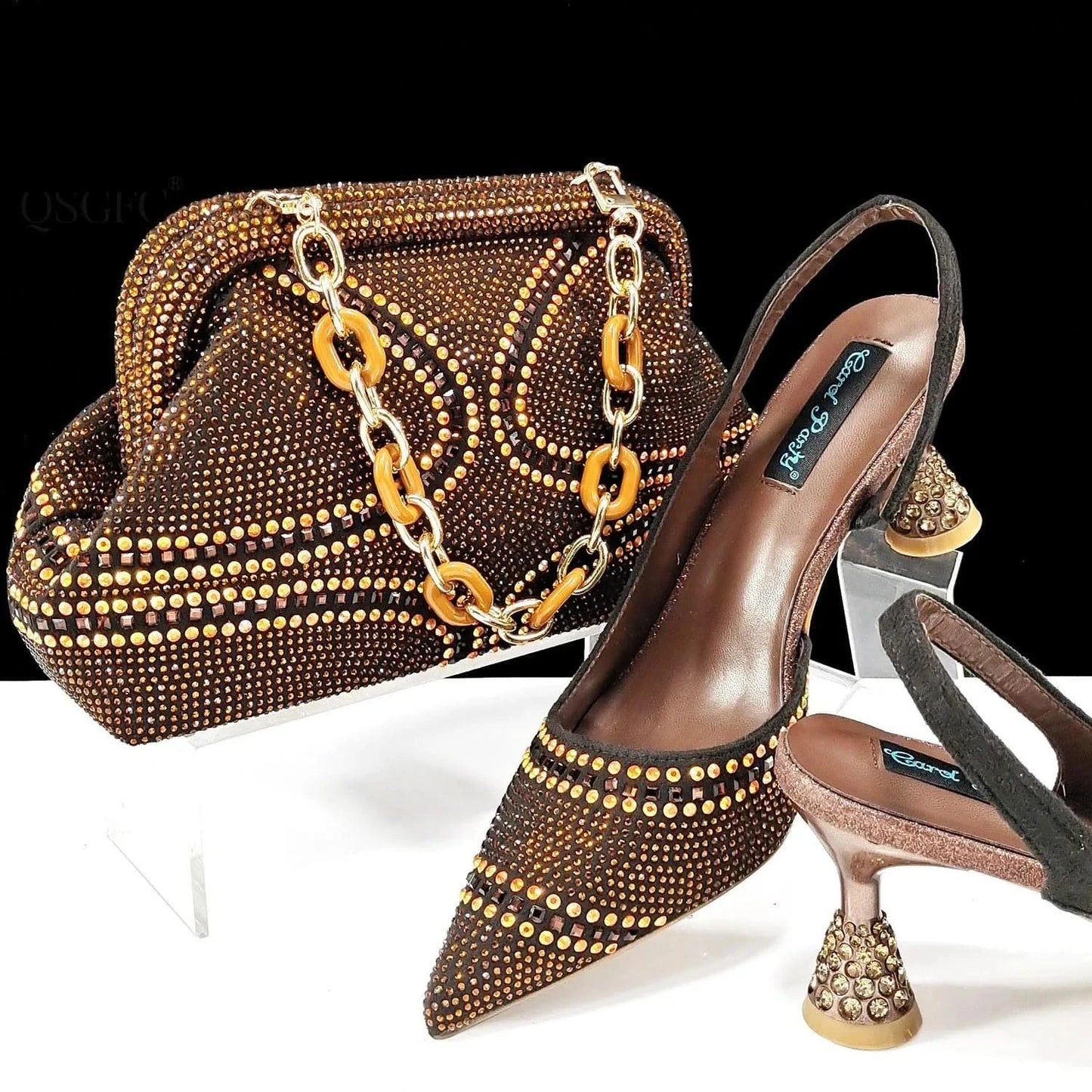 43 / DEEP BROWN Low Heel Shoes Matching Clutch Bag For Women Beautiful Design African Set Of Fashion Bag And Shoes For Ladies Daily Party