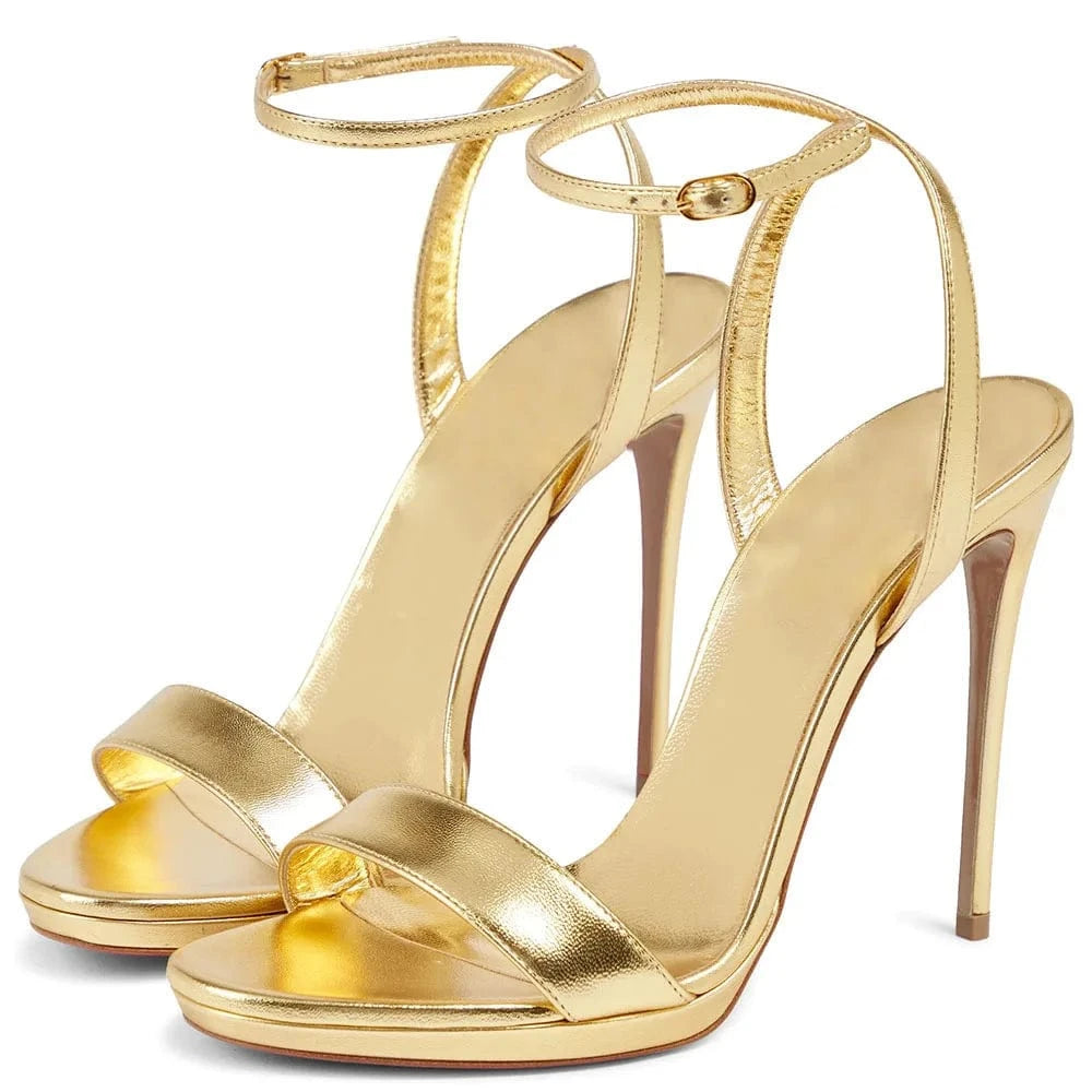 43 / Gold Attractive High Heel Sandal Heels Open Toe Sandals Buckle Ankle Strap Shiny Gold  Party Shoes