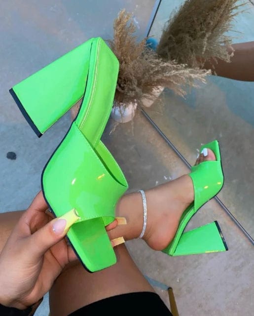 43 / Green New Women Fashion Transparent Sexy Wedding Party Shoes Woman Office High Heels Female Dress Sandals Square Head Large Size 35~43