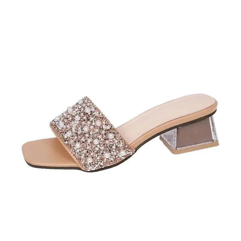 43,Insole length 265MM / Pink1 rhinestones Slippers women rough high heels flip-flops lazy bow rhinosin cool drag women shoes large size 35-43