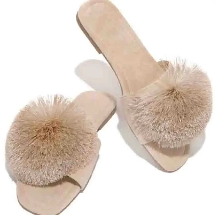43 / Nude Beautiful hot sell soft fur women's sandals fluffy sandals fur slides fluffy slippers for women