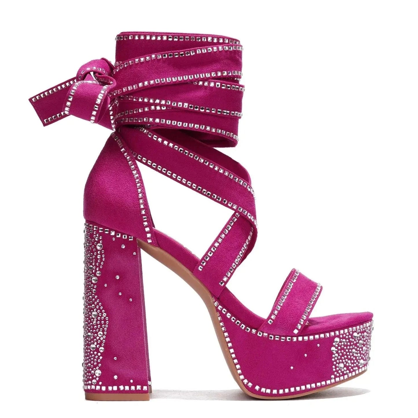 43 / Purple Ubililia Chunky Heel Women Platform Sandals rhinestone lace up strappy diamond square block heels sandals for women and ladies