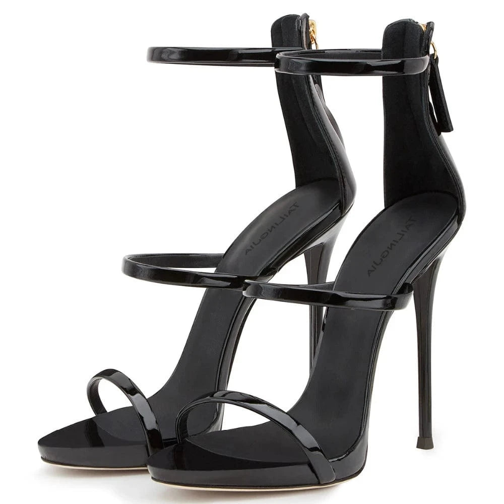43 / Shiny Black Factory Classic Party Heels Basic Evening Dress Shoes Summer Ladies Platform Heeled Sandals Women High Heel Strappy Sandal