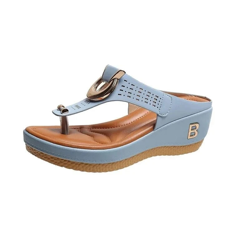 43 / sky blue Factory wholesale trendy outdoor anti-slip women heeled platform chunky wedge heel sandals women sandals 2023