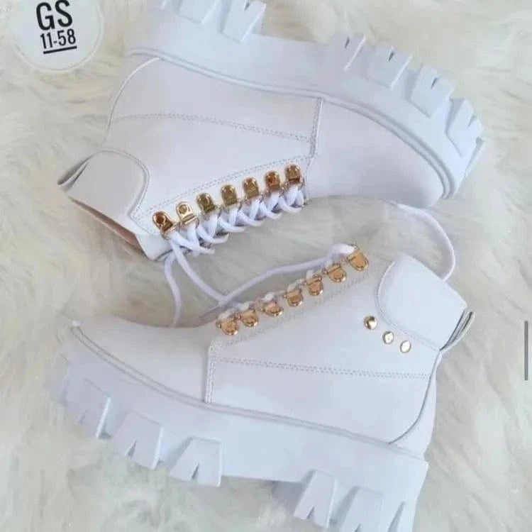43 / White Autumn new large size foreign trade women's shoes tube front lace up casual fashion ankle boot