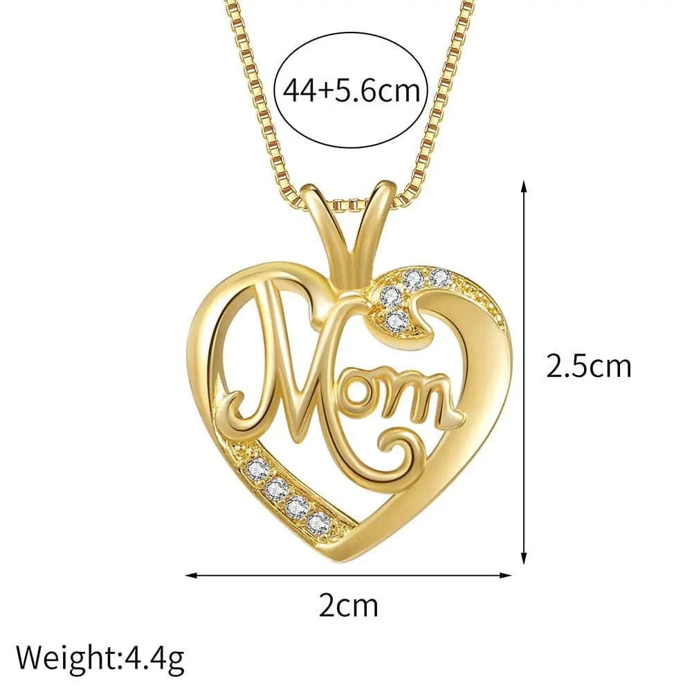 44+5.6cm / Gold High Quality Stainless Steel Women Alphabet MOM Heart-Shaped Lovers Pendant Necklace