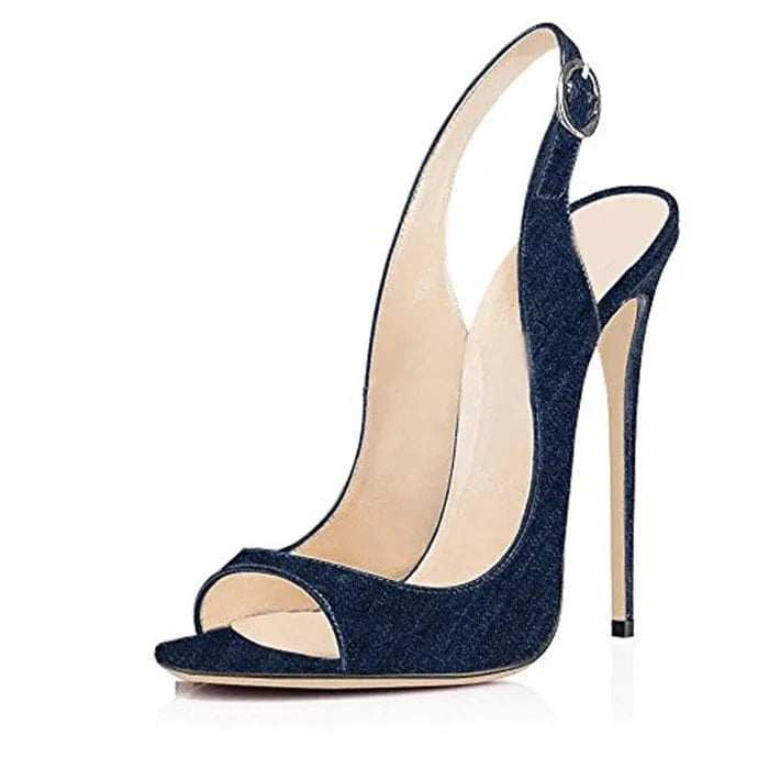 44 / Dark Blue Chaussures Femmes Talons Ladies Office Business Women Open Toe Slip on Slingback Pumps Stiletto Heeled Sandals High Heels Shoes