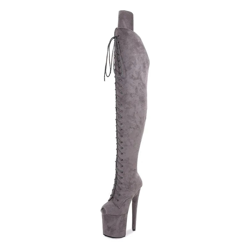 44 / Dark Grey faux suede Thigh high fetish Exotic stripper pole heels platform dancer boots 20 cm 8" women high heel sexy over knee boots