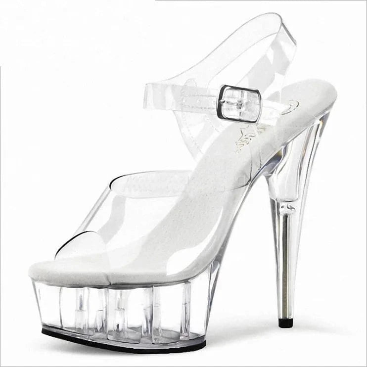 45 / clear New deign sexy women clear PVC platform high heel ankle sandals peep Toe sexy night club Ladies shoes Genuine Leather high heels