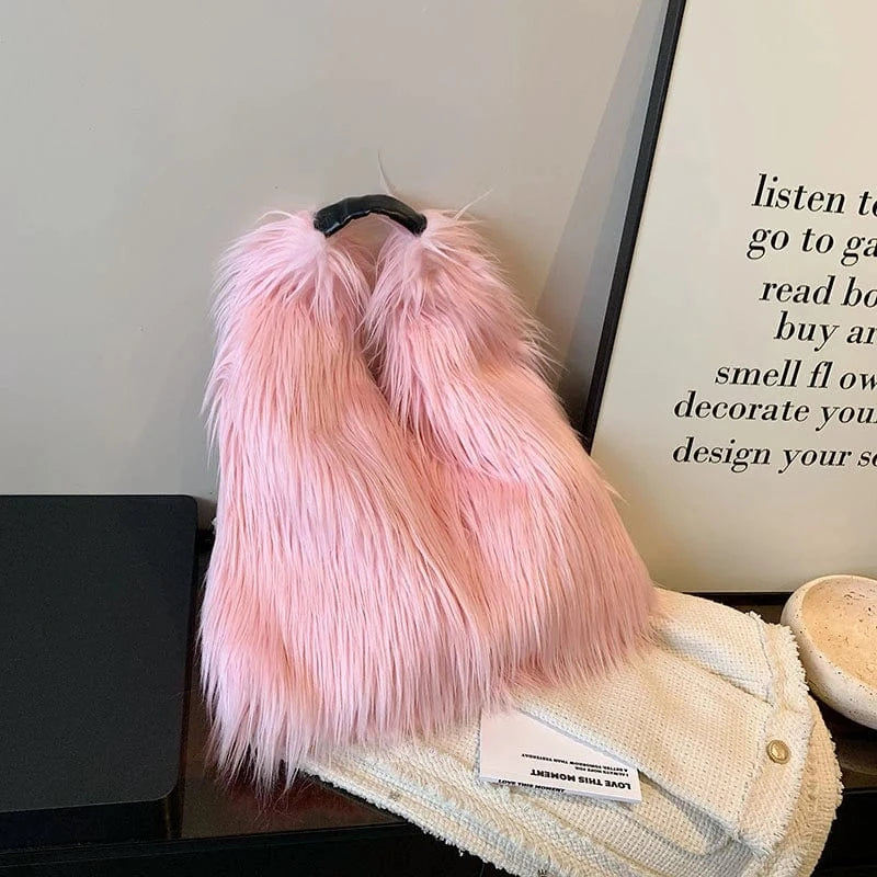 45cm*5cm*51cm / pink Wholesale New Winter Fashion Handbags 2024 Lady Velvet Tote Bags Lady Design Purses For Females