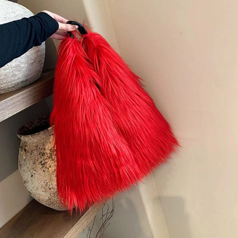 45cm*5cm*51cm / Red Wholesale New Winter Fashion Handbags 2024 Lady Velvet Tote Bags Lady Design Purses For Females